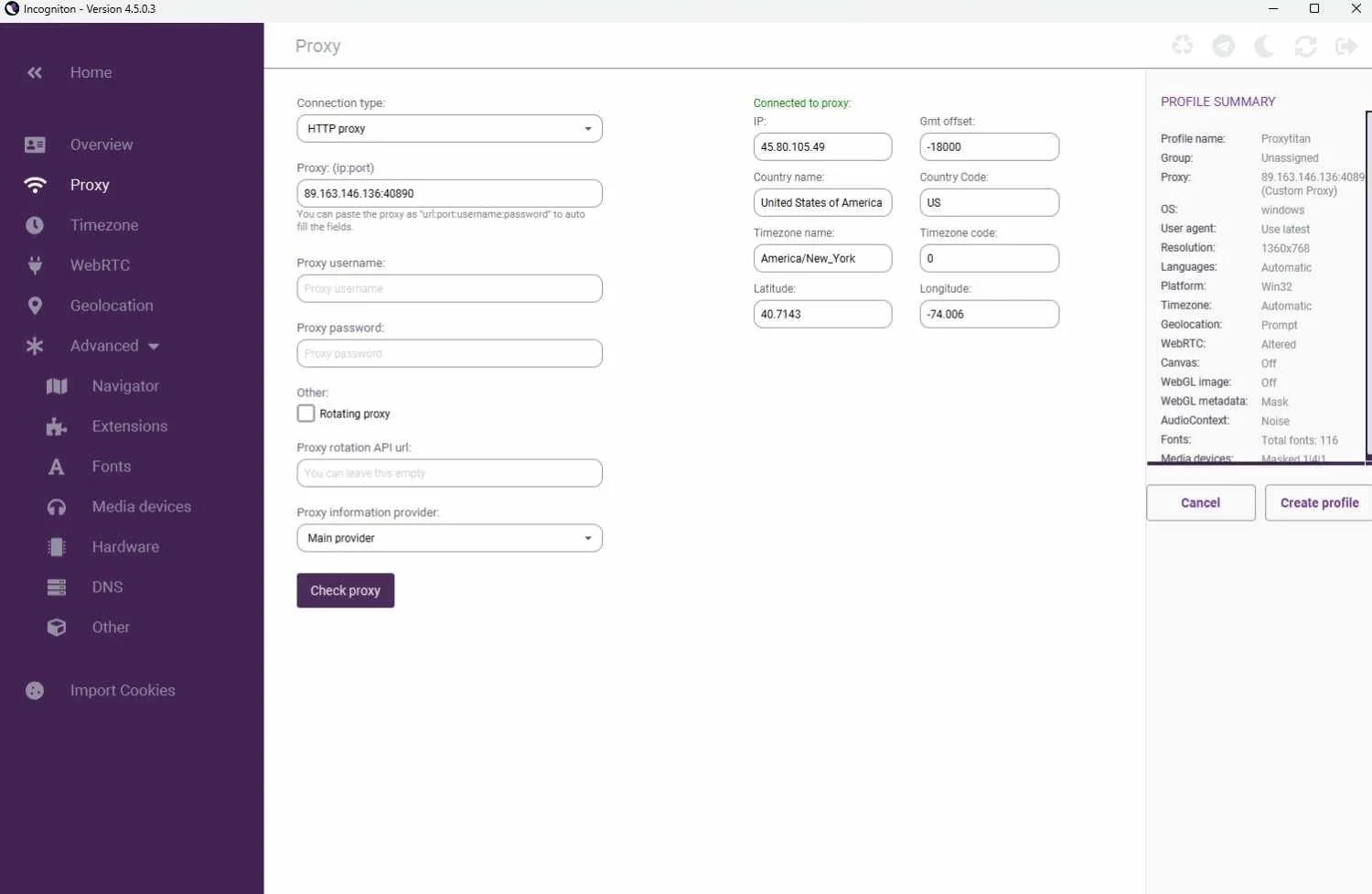Verify proxy configuration in Incogniton